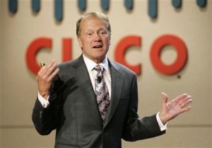 John Chambers, CEO of Cisco Systems, speaks during a news conference at at the 2010 International Consumer Electronics Show (CES) in Las Vegas