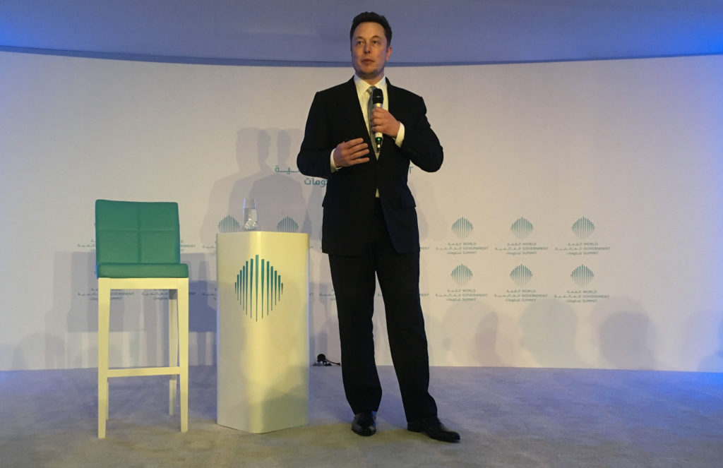 Tesla CEO Elon Musk speaking at the World Government Summit