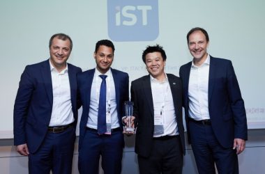 (L-R) Giorgio Villa, senior account executive, Channels, Genesys; Sherif Fahmy, marketing manager, IST; Norman Liu, marketing director, IST and Friedbert Schub, senior vice president, Sales, Genesys)