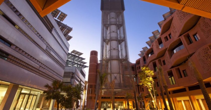 Masdar's centre courtyard and wind tower