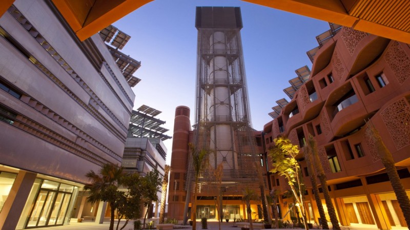 Masdar's centre courtyard and wind tower