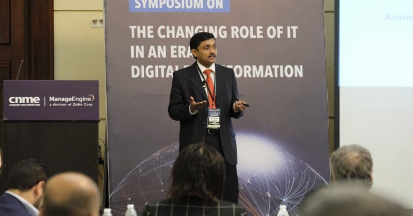 ManageEngine's director of product management Gibu Mathew speaking at the conference