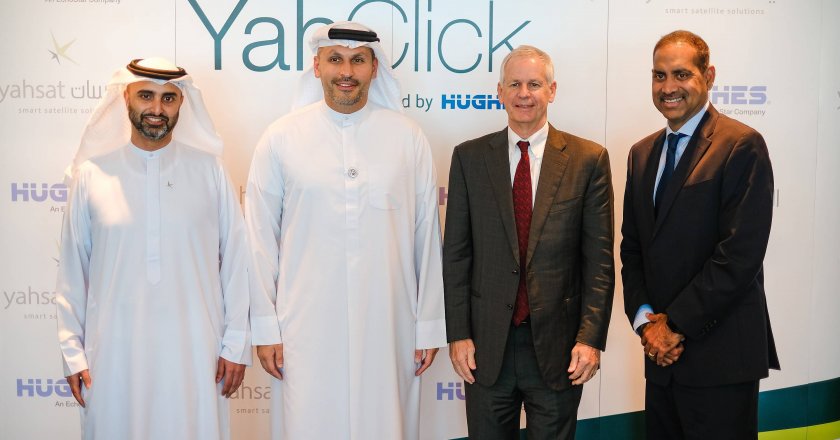 Yahsat and Hughes executive teams at the signing ceremony