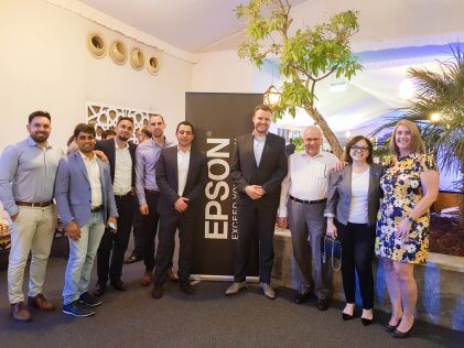 Jeroen van Beem, Epson MEA (fourth from right) and Nicolas M Kyvernitis, NMK( third from right) with Epson and NMK team members