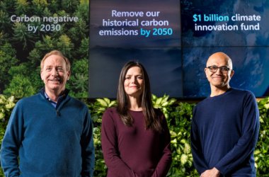 Microsoft President Brad Smith, Chief Financial Officer Amy Hood, and Chief Executive Officer Satya Nadella.