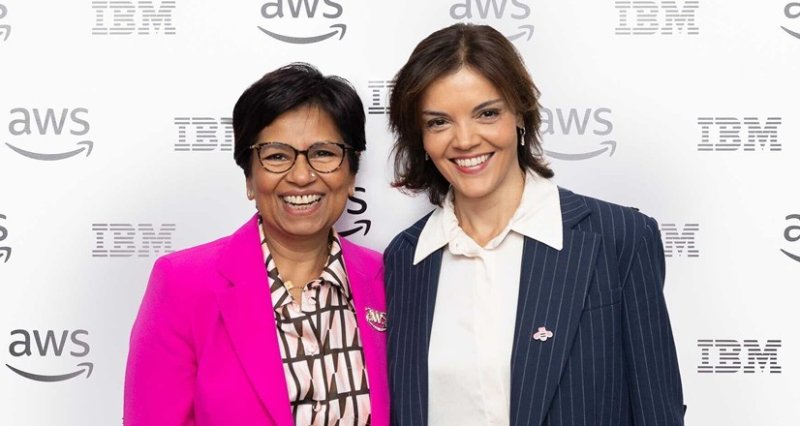 Tanuja Randery, Managing Director and Vice President EMEA at AWS and Ana Paula Assis, Senior Vice President and Chair, EMEA and Growth Markets, IBM, pictured at the official announcement of the expansion of their collaboration designed to accelerate AI outcomes for their customers in the UAE and KSA.